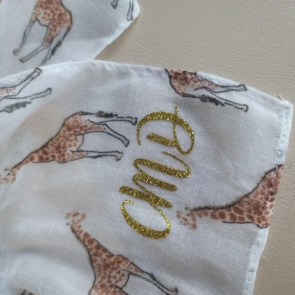 Pashmina Thin Knit Scarf Giraffe Print Brown Beige Lighweight Polyester 72